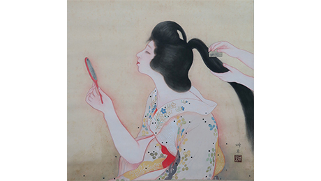 SHUKADO / Exhibition: The Genealogy of Painting Beauties / Photo: Shinso Okamoto “Woman Brushing Hair” (Example of artwork)