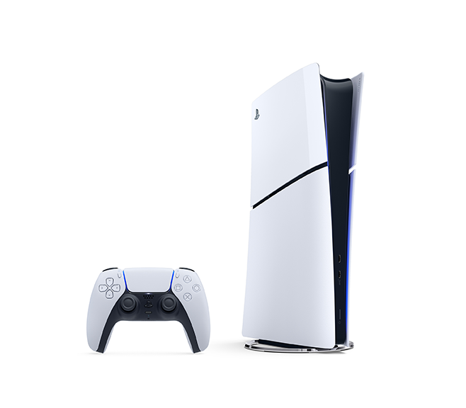 家庭用ゲーム機「PlayStation 5」とPlayStation 5用DualSenseワイヤレスコントローラーの写真。