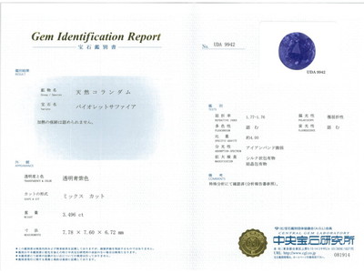 非加熱バイオレットサファイア 3.496ctリング