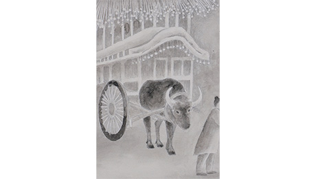 相模屋美術店/松生歩展~やさしい深呼吸~/松生歩 《法華七喩「三車火宅の喩」》（部分）