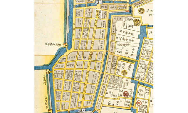 江戸切絵図から「築地・八丁堀・日本橋南之図」。「国立国会図書館デジタルコレクション」