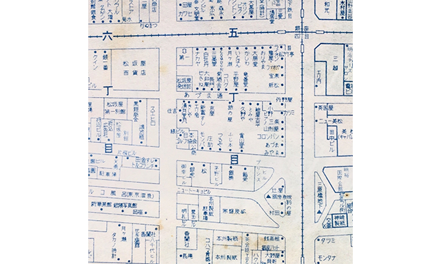 昭和40年頃（詳細不明）銀座コアができる前。右下に三原橋地下街が書いてある。